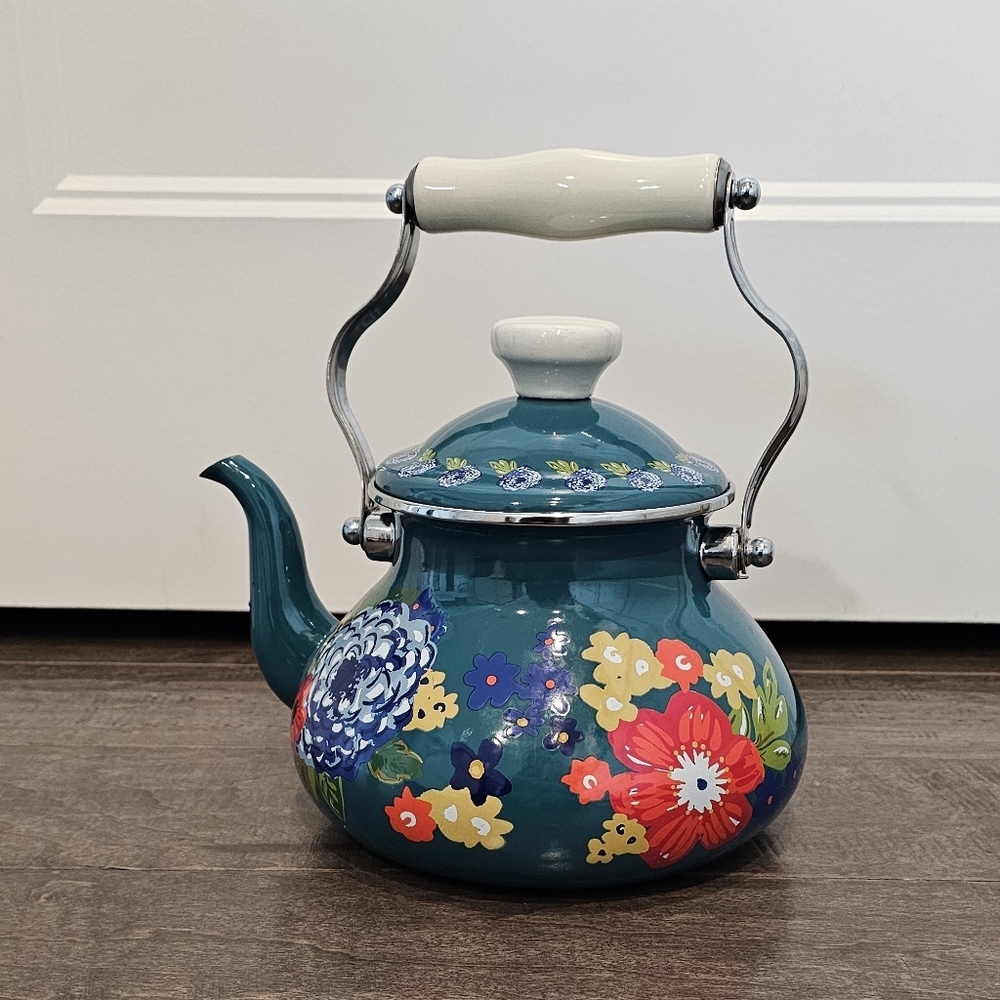 The Pioneer Woman Dazzling Dalia's Whistling Tea Pot - Picture 3 of 8
